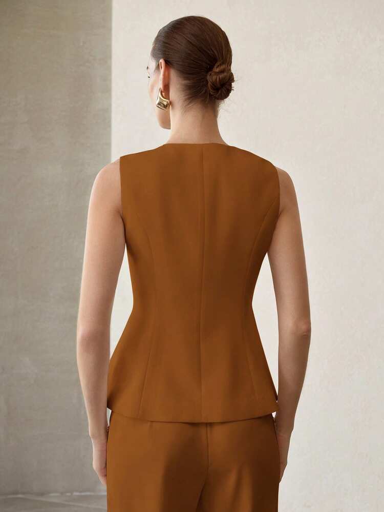 WOMEN'S SOLID COLOR SPECIAL METAL BUCKLE ELEGANT COMMUTER VERSATILE TANK TOP