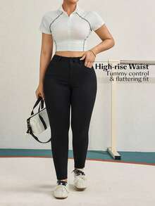 EMERY ROSE Plus Solid Skinny Ankle Pants Women Spring Summer Pant - Black - View 3