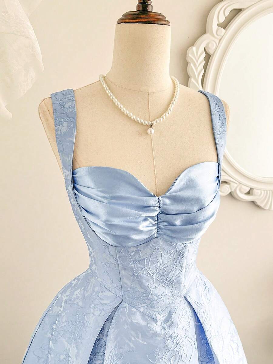 Vintamour Đầm nữ cổ điển thanh lịch, chất liệu satin jacquard họa tiết hoa, phối nhiều mảnh, cổ hình trái tim, đầm dự tiệc, trang phục mùa hè cho nữ, đầm dạ hội, đầm lễ Phục sinh, trang phục mùa xuân cho nữ, đầm xuân cho nữ, quần áo mùa hè, trang phục đi nghỉ mát, đầm dự đám cưới, trang phục đi nghỉ mát cho nữ, đầm cho nữ, đầm chống nắng mùa hè cho nữ, đầm dạ hội cho nữ, đầm corset thanh lịch, đầm tốt nghiệp, đầm sinh nhật. - Màu xanh lam - Xem 1