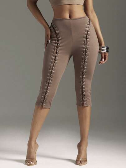 Denimoi 系带弹力七分裤 性感时尚裤装 适合GNO夜店、音乐会等场合 外出穿着