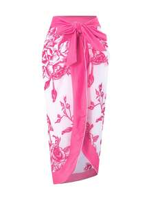 SHEIN 少女连体泳衣，可爱大花朵针织面料，蝴蝶结装饰，时尚休闲优雅淑女套装，适合游泳、夏季度假、海滩、泳池、节日派对 - 玫紅色 - 查看 6