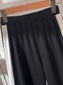 Tween Girls Casual All-Match Versatile Daily Wear Black & White Contrast Trim Round Neck Raglan Sleeve T-Shirt + Straight Leg Knit Pants Set - Black - View 4