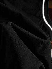 EMERY ROSE Contrast Color Polo Collar Knit Embroidered Sleeveless Vest - Black - View 4