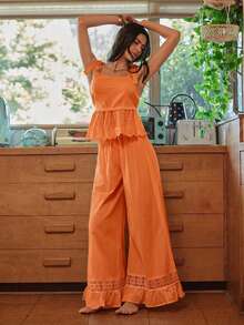 Lullawish Bộ đồ ngủ nữ bằng vải cotton dệt kiểu Bohemian với dây đeo mảnh. - trái cam - Xem 7