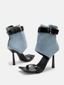 Glitzique Giày sandal cao gót quai ngang thanh lịch dành cho nữ, phù hợp để đi làm. - Màu xanh lam - Xem 8