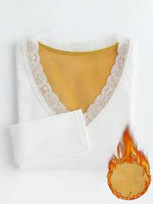Qadelle Lace Lined Thermal Undershirt, Autumn/Winter - White - View 3