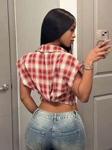 Slaydiva Mùa xuân mới, mùa hè, lễ hội âm nhạc, ngày Valentine, lễ Phục sinh, phong cách thường ngày, đơn giản và cơ bản kiểu Y2K, đường phố ngọt ngào, kỳ nghỉ du thuyền, hẹn hò hàng ngày, phong cách cô gái nóng bỏng, tiệc tùng gợi cảm, cổ áo polo cổ điển, cổ chữ V, tay áo ngắn, ve áo mở, vạt chữ V, nền đỏ, áo sơ mi kẻ caro màu mơ, áo sơ mi nữ -A - Nhiều màu - Xem 6