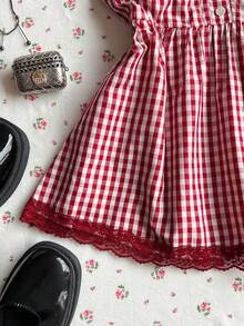 Glimmora Camiseta de tirantes casual y versátil con volantes de encaje a cuadros para mujer - Multicolor - Ver 6