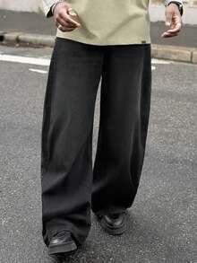 Heavens Edit Y2K复古街头风男士浅蓝色桶形宽松牛仔裤 - 黑色 - 查看 5