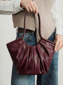 SHECARRY Bolso de mano elegante con pliegues en los hombros para mujer, adecuado para ir al trabajo y escenas de compras - Azufaifo - Ver 2