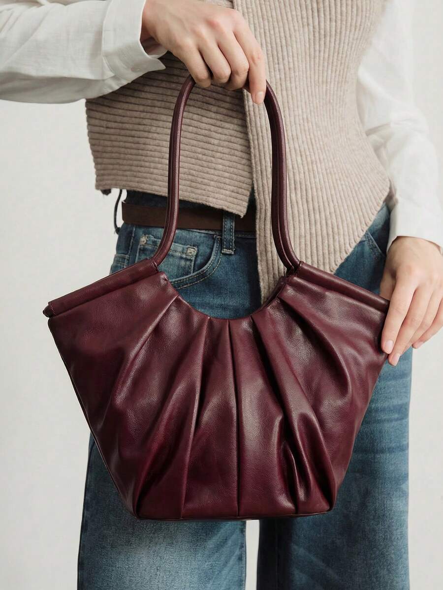 SHECARRY Bolso de mano elegante con pliegues en los hombros para mujer, adecuado para ir al trabajo y escenas de compras