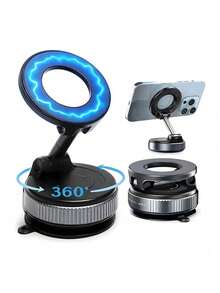 2026 New Adjustable & Foldable Large Suction Cup Magnetic Car Phone Holder, N52 Strong Magnet, 360° Rotation, Dashboard Vacuum Suction Cup Installation, Suitable For Bathroom Tiles, Glass Surfaces, ABS Material, Round, Fashionable Design | Father's Day/Valentine's Day (Note: Only Supports Installation On Smooth Surfaces) - Multicolor - View 12