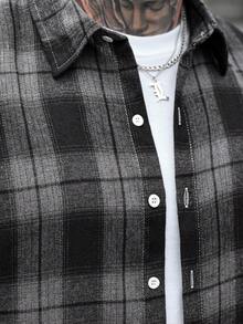 SLATEMANN Camisa casual de manga corta con un solo abotonado y estampado de cuadros para hombres - Multicolor - Ver 5