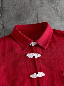 AXEPEAK Men's Short Sleeve Button-Down Pocket Casual Shirt - Red - View 4