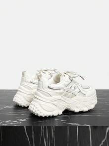 Vate Women's Lace-Up Casual Versatile Daily Commute Platform Sneakers - Beige - View 3