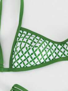 Swim Vcay Bộ 2 món bikini mới, in họa tiết ngẫu nhiên, dây đeo có thể điều chỉnh, gợi cảm và thanh lịch, thích hợp cho bãi biển và tiệc bể bơi. - màu xanh lá - Xem 5