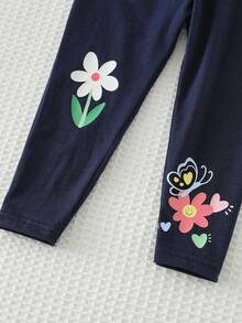 Cozy Pixies 女婴碎花印花柔软针织圆领落肩套头衫和松紧腰裤两件套 - 白色 - 查看 7