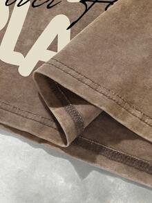 Manfinity EMRG 男士夏季字母印花休闲街头风简约纯棉圆领短袖T恤 - 咖啡棕 - 查看 5