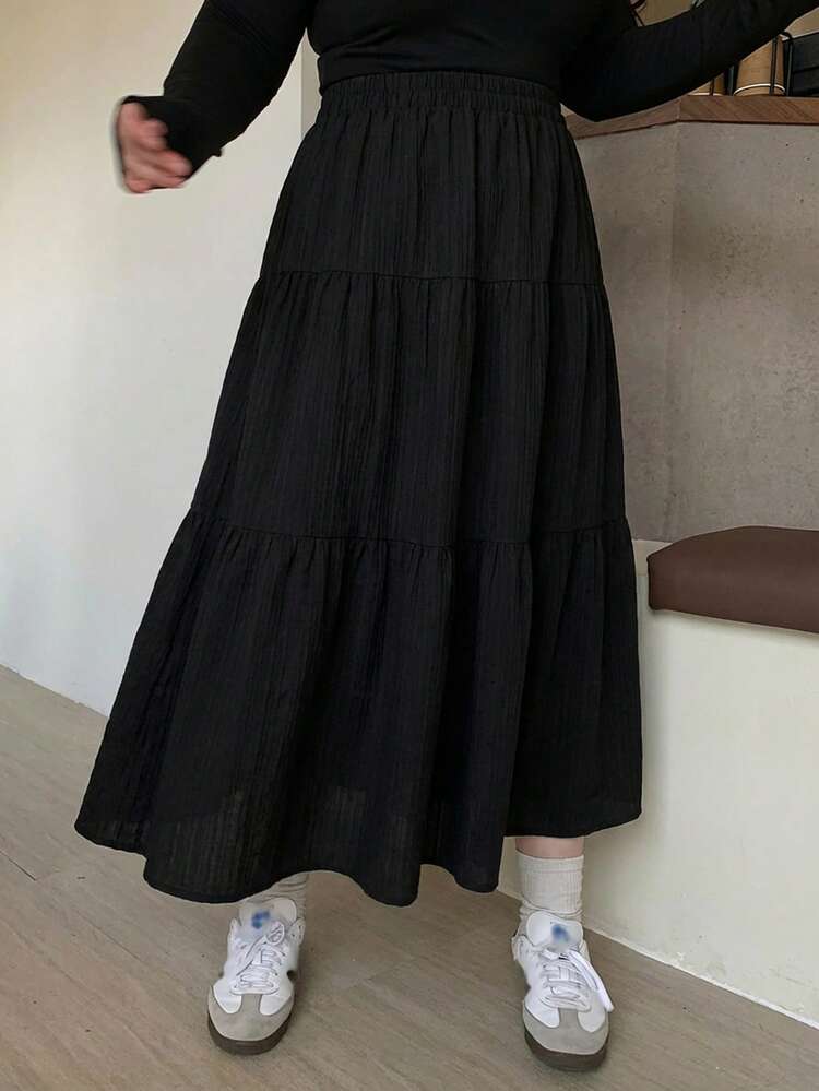 Dazy Plus Plus Size Elastic Waist Patchwork A-Line Skirt, Spring/Summer