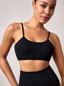 SHEIN 素色細帶無鋼圈內衣 - 黑色 - 查看 5