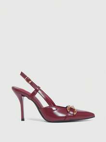 CUCCOO SZL 女士深红色时尚经典简约搭扣通勤办公休闲细高跟鞋 - 酒紅色 - 查看 3