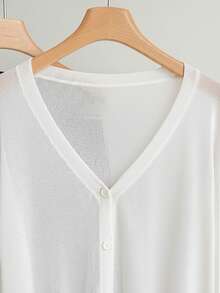 Calvaya Plus Size Women V-Neck Single-Breasted Casual Versatile Daily Wear Long Sleeve Cardigan Fall - White - View 5