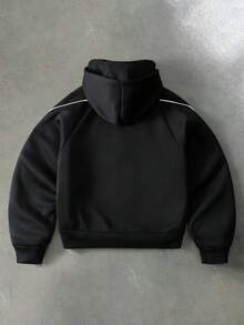 PAVTROS 男士街头风条纹撞色双层拉链连帽衫 - 黑色 - 查看 2