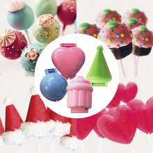 4 pièces Moule à cake pop, forme cœur/ronde/plate/cupcake, outil de cuisson en plastique DIY, antiadhésif, pour cake pops, sucettes, mini-gâteaux, accessoires de cuisson pour anniversaire, mariage, baby shower, fête de Noël - Multicolore - Voir 3
