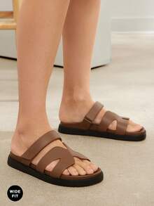 SHUZIA 女士宽楦时尚休闲圆头双带套脚舒适平底凉鞋，适合圣诞节和情人节穿着。 - 橄欖綠 - 查看 5