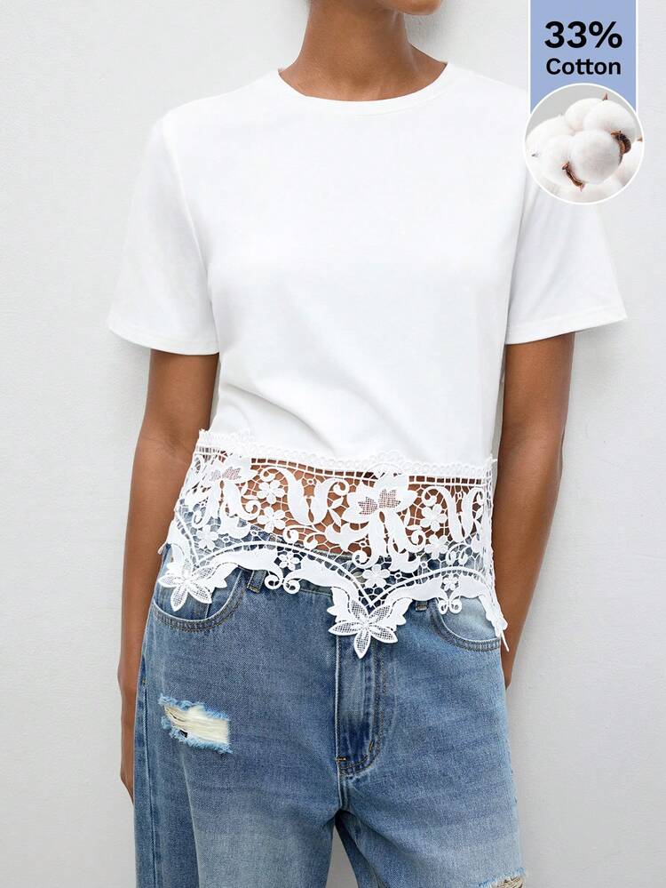 SHEIN Maija MAIJA Summer Solid Colour V-Neck Short Sleeve Basic Tee