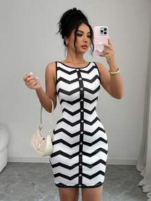 Elenzga Women's Casual Sleeveless Fitted Striped Mini Dress, Summer - Multicolor - View 5