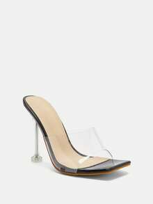 Glitzique Women's Clear Peep Toe Mules Sandals For Summer And Spring, Breathable And Comfortable - Black - View 4