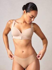 Veilyse 1pc Wire Bra For Women, Front Closure Push-Up Bra For Small Chest, Prevent Sagging, Correct Posture, Shape Backline, Sports Bra - Apricot - View 4