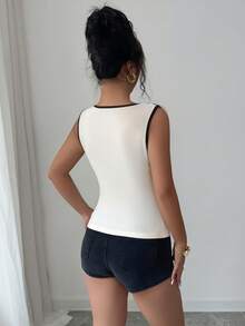 GlowEve 新款女士撞色圆领荷叶边腰身优雅小众设计奢华通勤百搭年轻女士衬衫女式上衣优雅经典办公女式上衣优雅高贵白色女士白色上衣女士工作上衣 - 杏色 - 查看 2