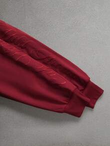 STYNVO 男士字母刺绣长袖休闲宽松连帽衫 - 紅色 - 查看 5