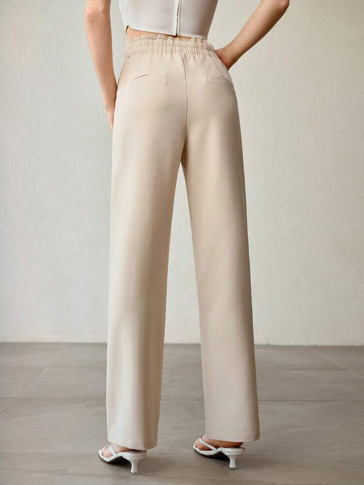 WOMEN'S CASUAL/OFFICE COMMUTE CONTRAST LACE WAISTBAND SEAM FRONT STRAIGHT LEG PANTS