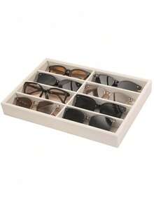 1 pieza Estuche de terciopelo para gafas de sol, organizador multifuncional para gafas, joyas, anillos, collares, pulseras y relojes, bandeja de exhibición para el hogar, unisex - Beis - Ver 7