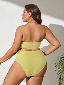 Swim Vcay Conjunto de bikini de unicolor talla grande, adecuado para vacaciones en la playa - Amarillo claro - Ver 2