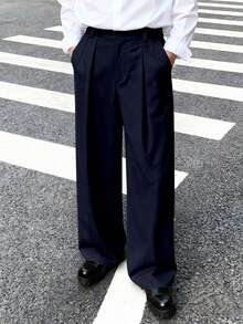 Manfinity Hypemode 男士休闲裤，裤线平整，斜插口袋设计，年轻美式风格 - 藏蓝色 - 查看 4