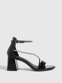 CUCCOO SZL Women's Fashion High-Heeled Sandals, Black Rhinestone Thick Heel PU Global Four Seasons Street Sexy Party Festival Party Outdoor Daily Wear Summer Shoes - Black - View 4