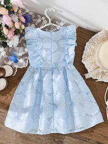 Elladie kids Young Girl Summer Elegant Bowknot Decor Cutout Ruffle Hem Sleeveless Dress - Blue - View 2