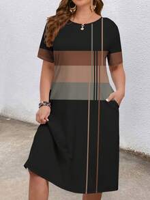 EMERY ROSE Minimalist Striped Print Plus Size Dress - Multicolor - View 3