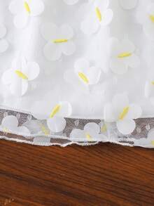 SHEIN Glamorique Kids Toddler Girls Princess Dress, White Floral 3D Butterfly Tulle Spaghetti Strap Bow Dress For Easter Birthday Pageant Tea Party - White - View 6