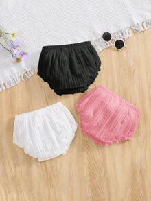 Baby Girl 3pcs Solid Cable Knit Frill Trim Shorts - Multicolor - View 2