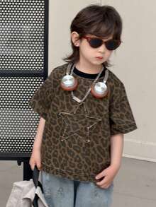 Dazy Kids 幼儿男童宽松休闲牛仔T恤，星形图案，夏季 - 棕色 - 查看 5