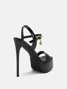 15厘米超高跟女式凉鞋2024新款夏季性感露趾细高跟鞋黑色厚底露跟派对走秀鞋 - 黑色 - 查看 5