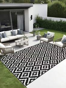 Foldable Picnic Mat PP Woven Material Large Water Resistant Lightweight Portable Garden Camping Party Beach Outdoor Essential Easy Clean Compact Storage - black and white - View 5