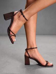 CUCCOO SZL Women's Fashion High-Heeled Sandals, Brown Thick Heel PU Global Four Seasons Street Sexy Party Festival Party Outdoor Daily Wear Summer Shoes - Coffee Brown - View 9