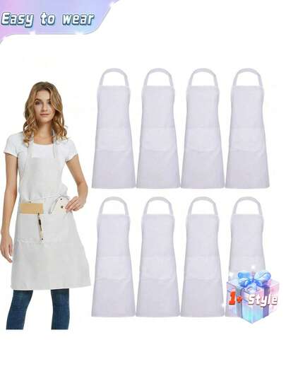 Bib Apron - Unisex Apron With 2 Spacious Pockets, Machine Washable, Suitable For Kitchen, Handcraft, Barbecue, Painting