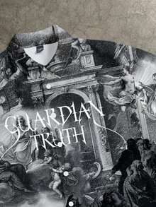 Manfinity ZONE917 Gothic Style Angel Graphic Print Cropped Shirt & Shorts Set, Vintage Distressed Medieval Church Inspired Streetwear, Gift For Friends - Multicolor - View 2